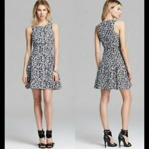 Theory Black White Maydra Printed Eyelet Fit N Flare Dress